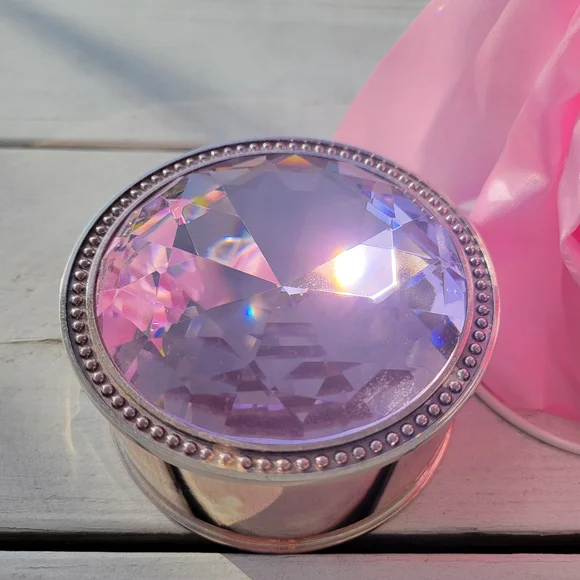 Pink Rhinestone Lidded Silver Safekeeper Jewelry Box Pretty ~ GUC Lori Greiner - Picture 11 of 16